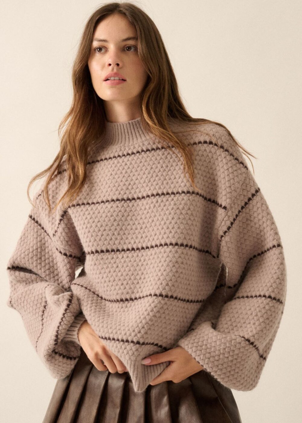 BROWN STRIPE CHUNKY KNIT SWEATER