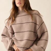 BROWN STRIPE CHUNKY KNIT SWEATER