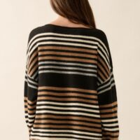 BLACK, CAMEL, CREAM, AND GREY STRIPE SWEATER