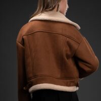 BROWN FAUX SUEDE JACKET WITH CREAM SHERPA TRIM