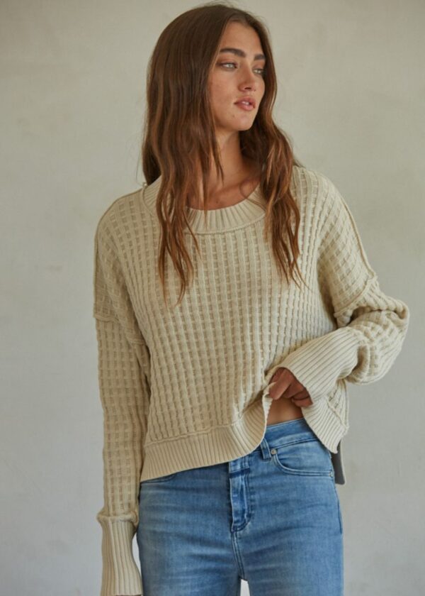 IVORY WAFFLE KNIT SWEATER