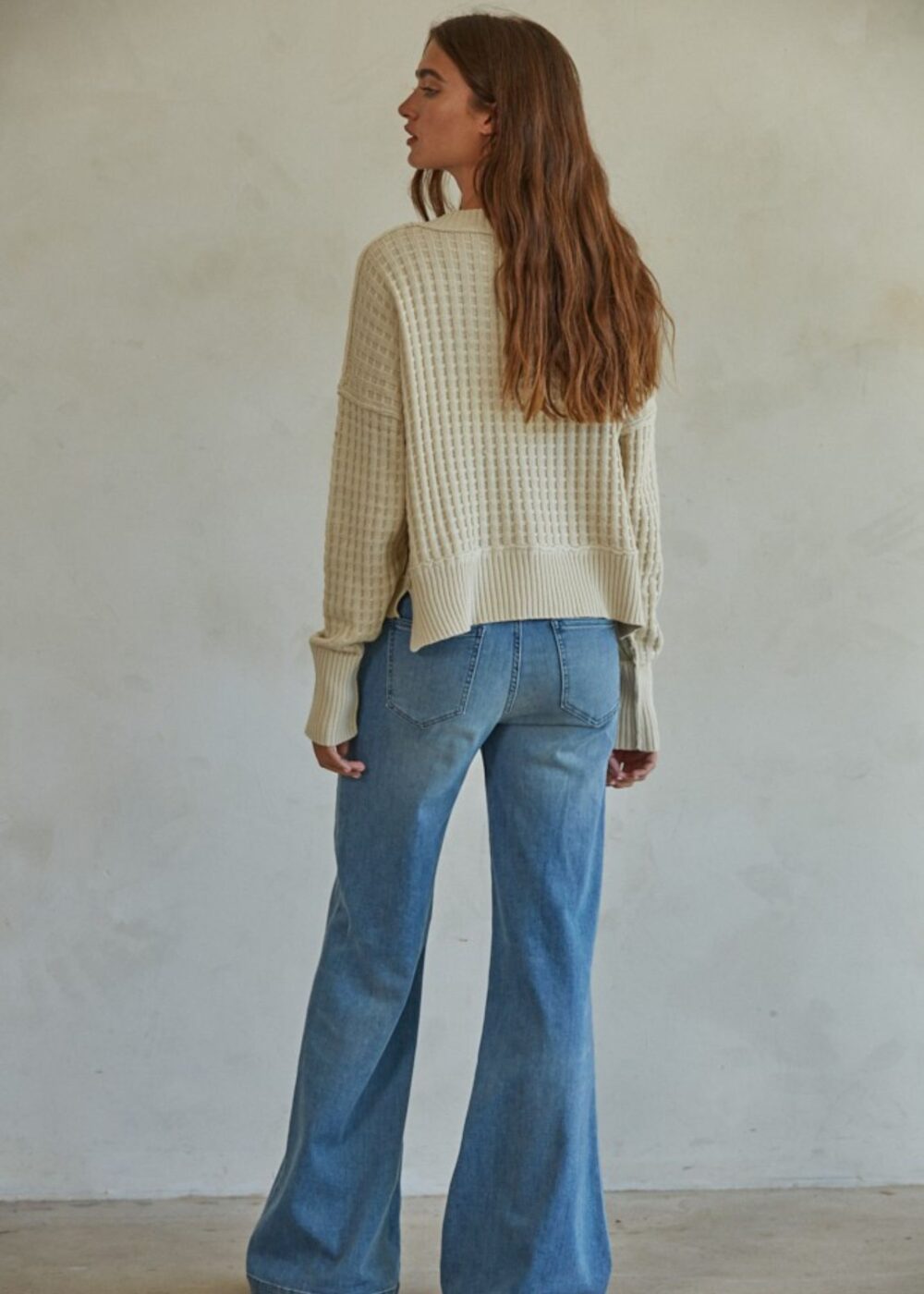 IVORY WAFFLE KNIT SWEATER