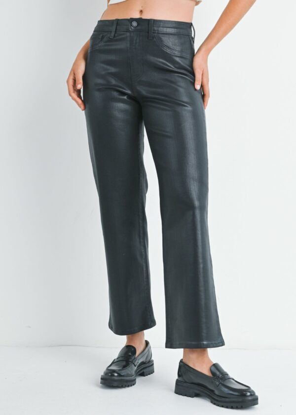 FAUX LEATHER COATED BLACK JEANS