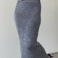 SILVER KNIT MAXI SKIRT WITH SEQUIN ACCENTS