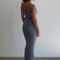 SILVER KNIT MAXI SKIRT WITH SEQUIN ACCENTS