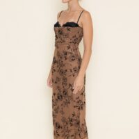 BROWN AND BLACK FLORAL MESH DRESS