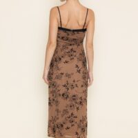 BROWN AND BLACK FLORAL MESH DRESS