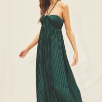 GREEN PLEATED HALTER DRESS