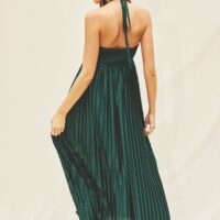 GREEN PLEATED HALTER DRESS