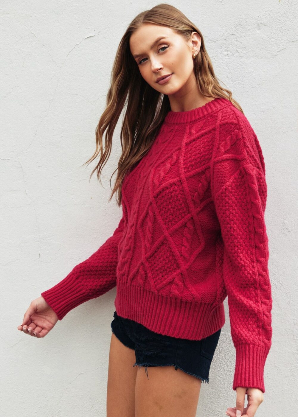 JAZZY ROSE CABLE KNIT SWEATER