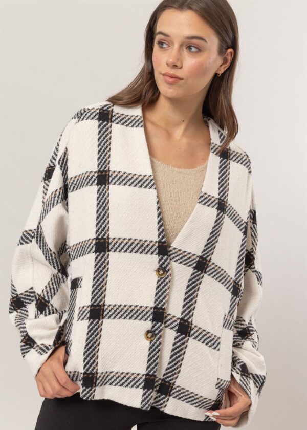 CREAM AND BLACK PLAID JACKET