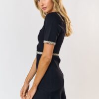 BLACK MINI DRESS WITH IVORY CONTRAST