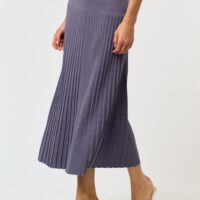 GREY RIBBED KNIT MAXI SKIRT