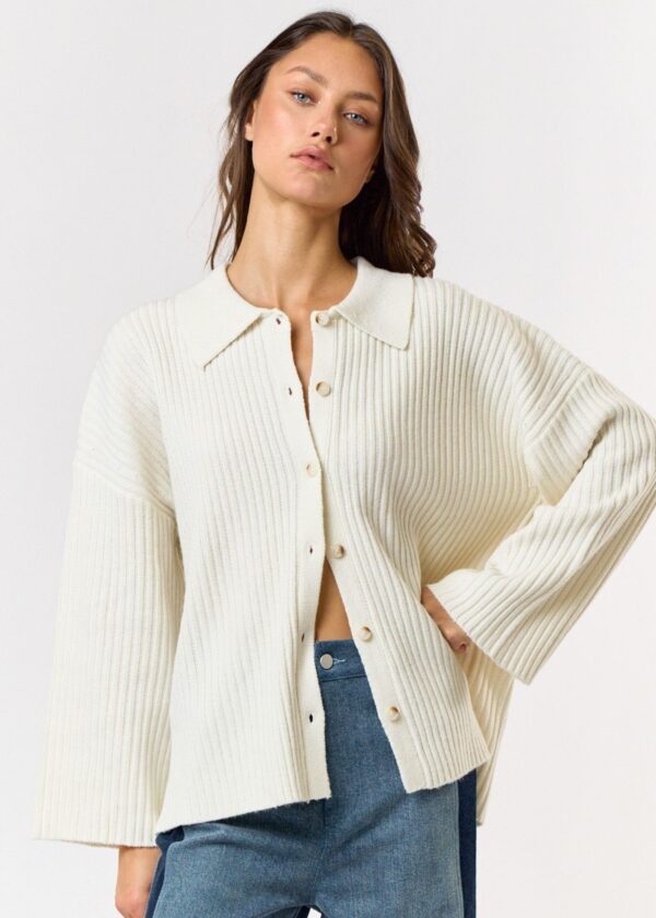 IVORY RIBBED KNIT CARDIGAN