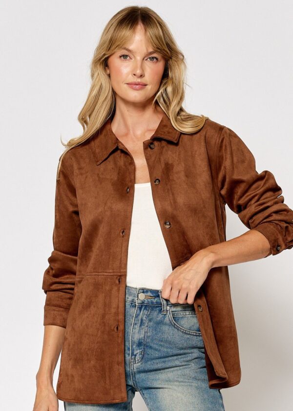 BROWN FAUX SUEDE SHACKET