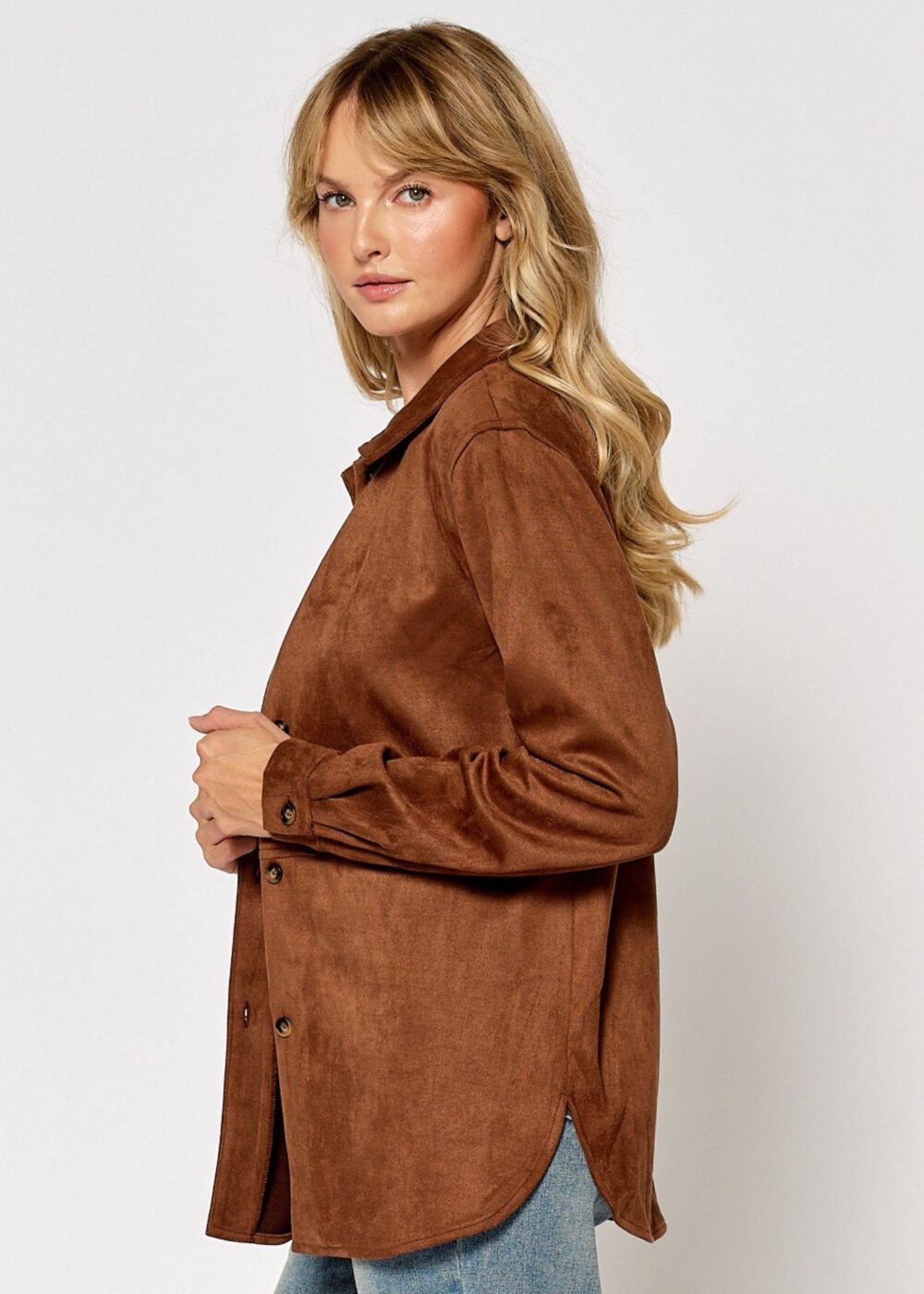 BROWN FAUX SUEDE SHACKET