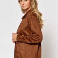 BROWN FAUX SUEDE SHACKET