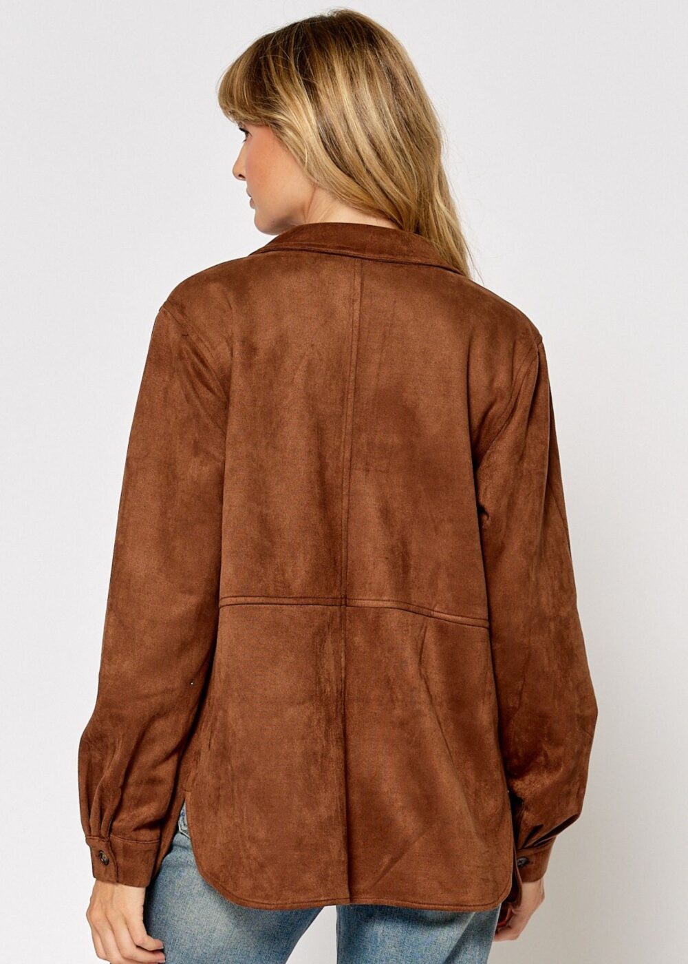 BROWN FAUX SUEDE SHACKET