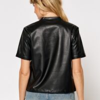 BLACK FAUX LEATHER SHORT SLEEVE TOP