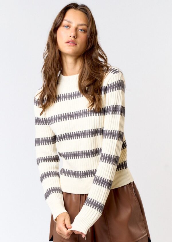 CREAM AND GREY STRIPE SWEATER