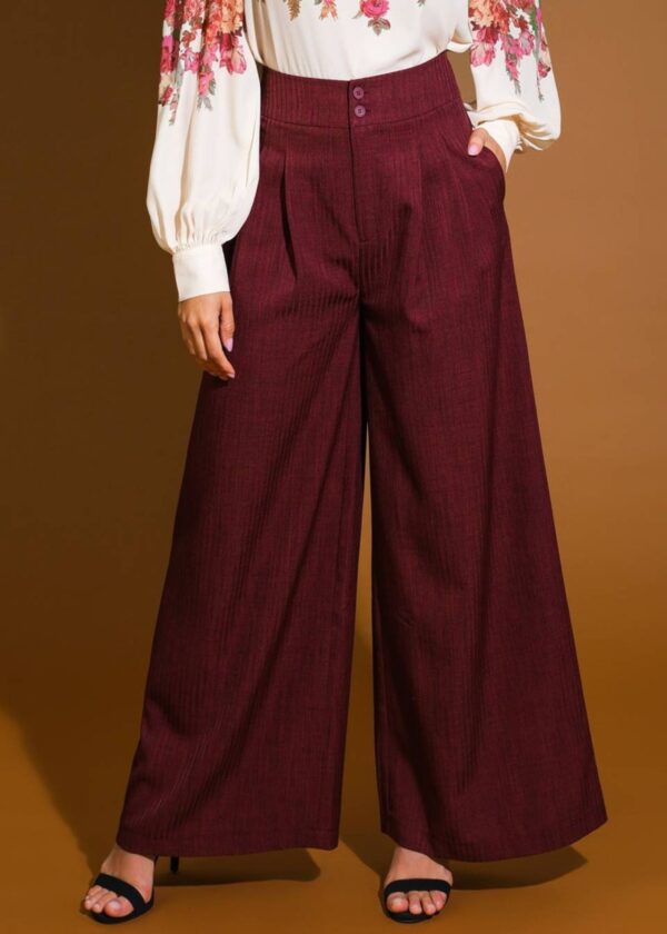 BURGUNDY WIDE LEG TROUSERS