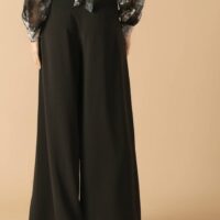 BLACK WIDE LEG TROUSERS