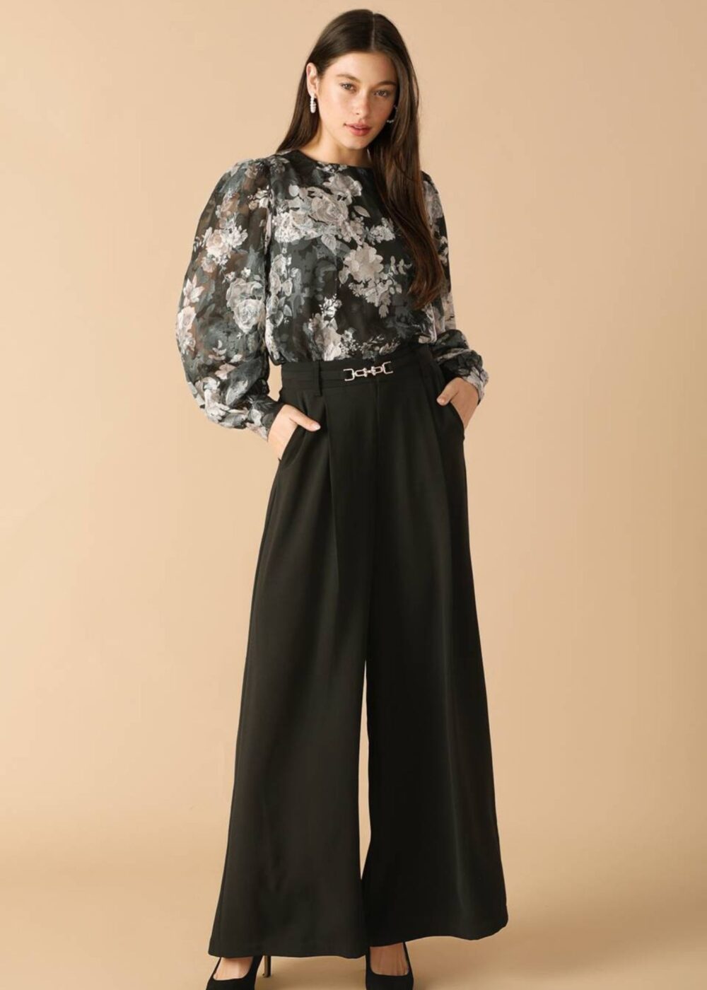 BLACK WIDE LEG TROUSERS