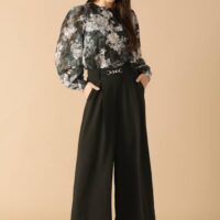 BLACK WIDE LEG TROUSERS