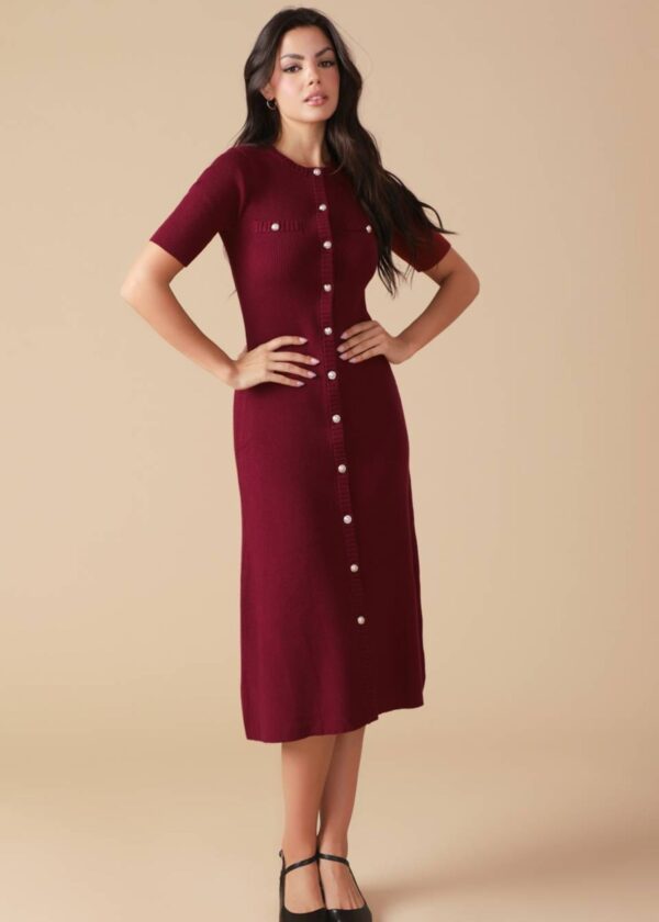 BURGUNDY A-LINE SWEATER DRESS