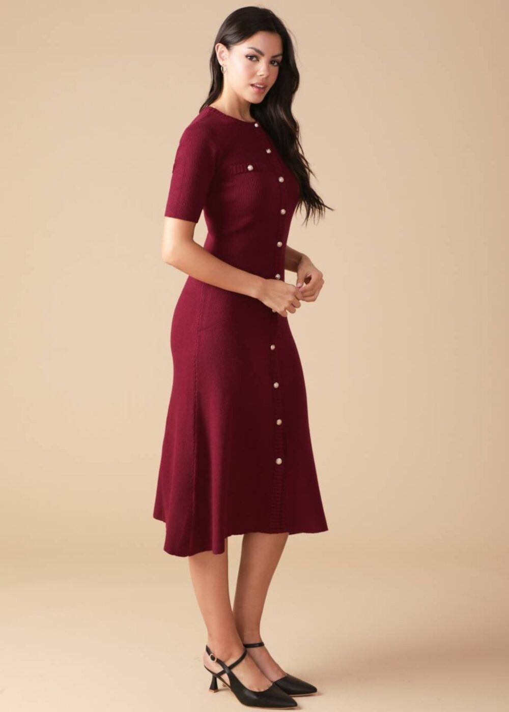 BURGUNDY A-LINE SWEATER DRESS