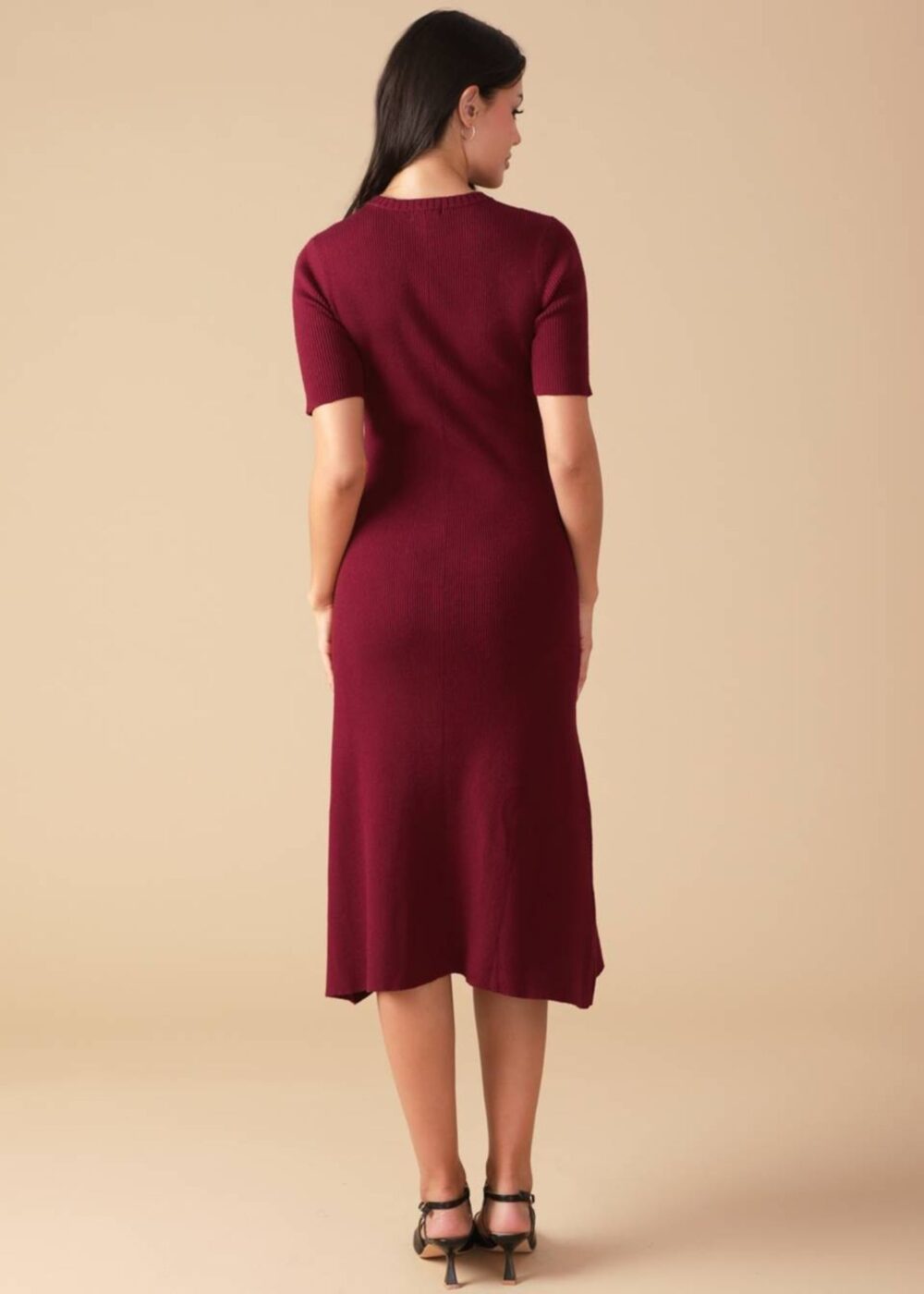 BURGUNDY A-LINE SWEATER DRESS