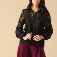 BLACK FLORAL LACE BUTTON UP TOP