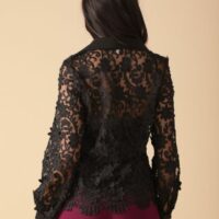 BLACK FLORAL LACE BUTTON UP TOP