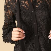 BLACK FLORAL LACE BUTTON UP TOP