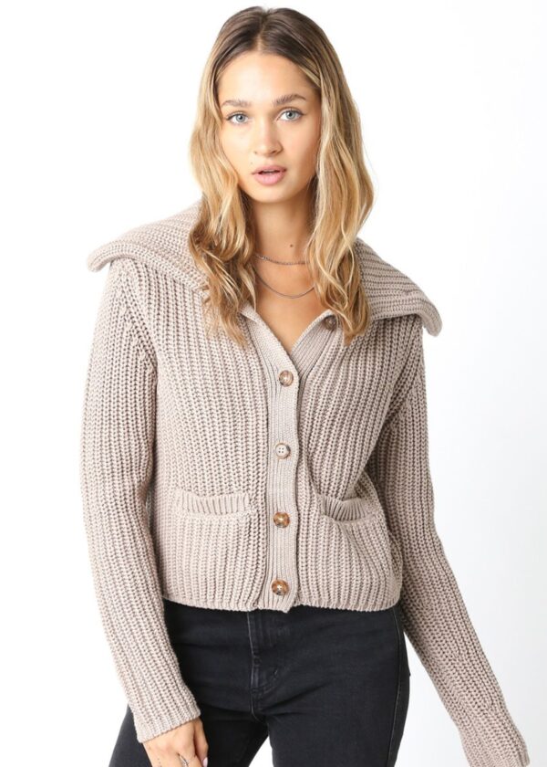 KHAKI RIBBED KNIT CHUNKY CARDIGAN