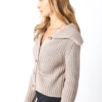 KHAKI RIBBED KNIT CHUNKY CARDIGAN