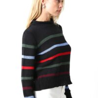 BLACK SWEATER WITH MULTI COLOR STRIPES