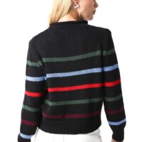 BLACK SWEATER WITH MULTI COLOR STRIPES