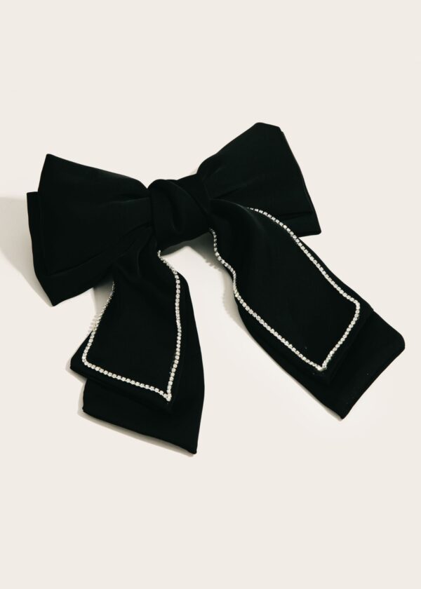 BLACK HAIR BOW WITH RHINESTONE TRIM