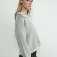 GREY SWEATER WITH CREAM TRIM