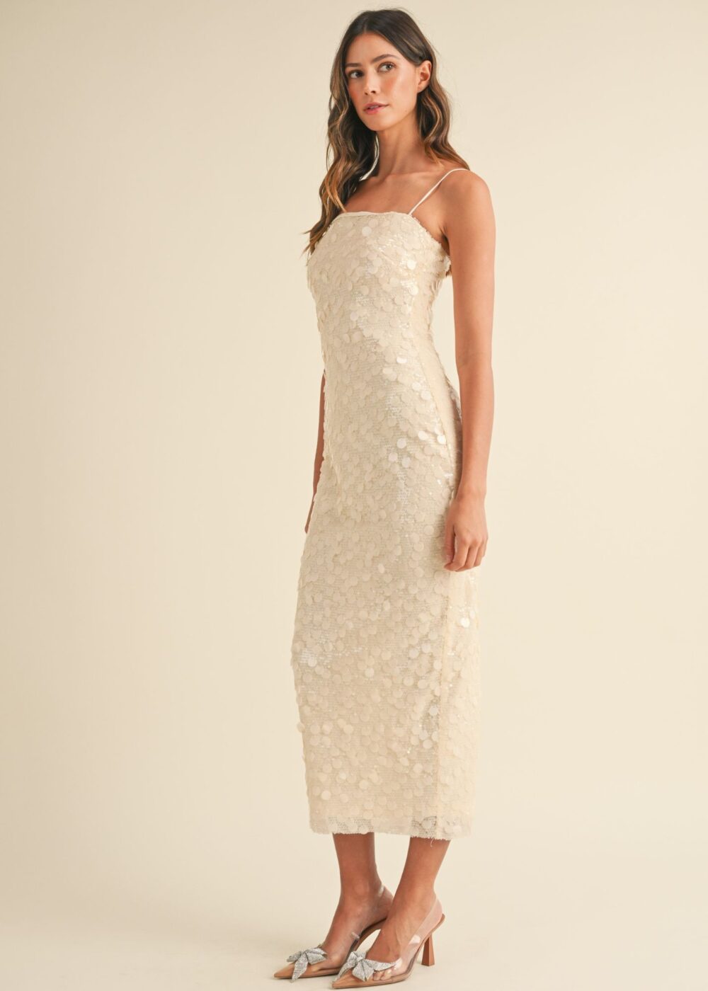 NUDE SEQUIN MAXI DRESS