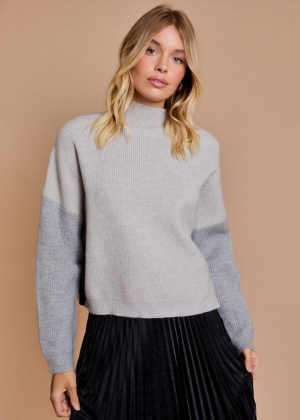 GREY AND BLACK COLOR BLOCK SWEATER