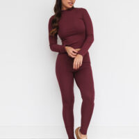 BURGUNDY RIBBED KNIT SET