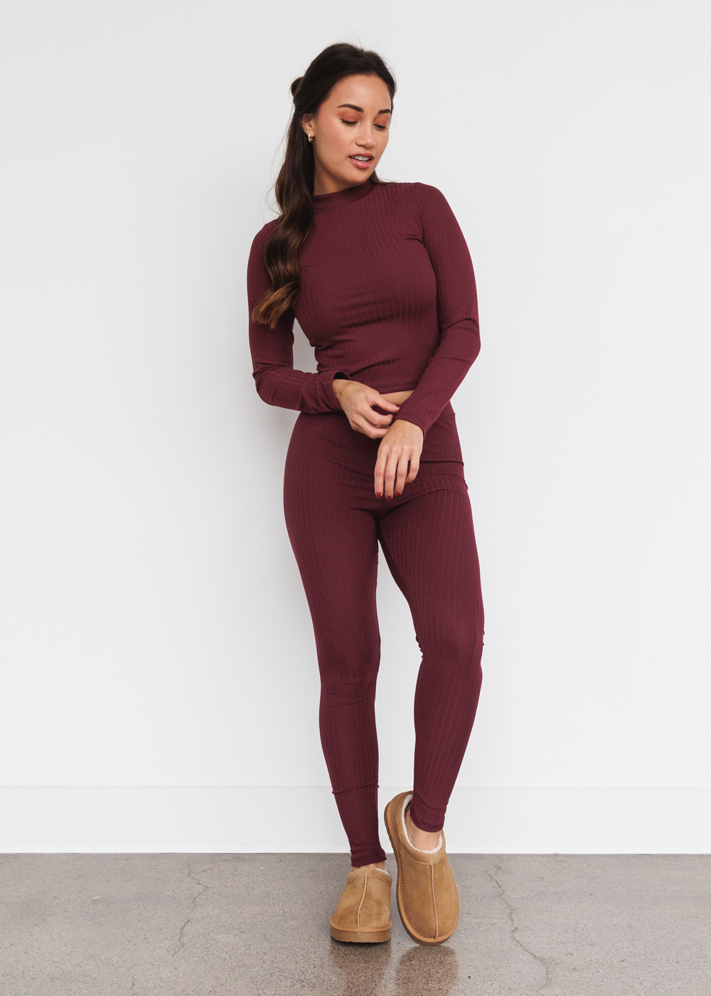 BURGUNDY RIBBED KNIT SET