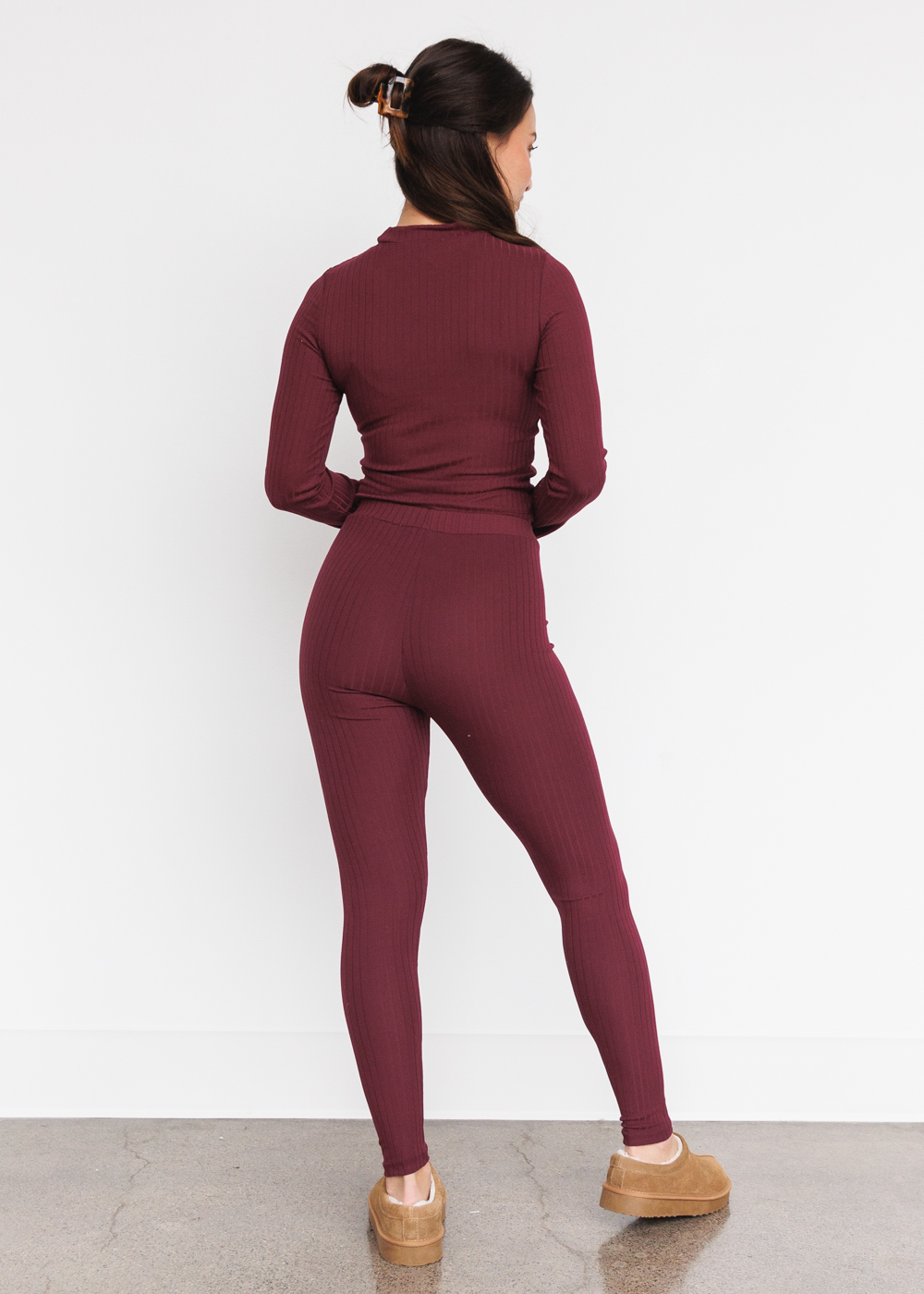 BURGUNDY RIBBED KNIT SET