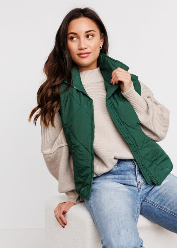 GREEN QUILTED PUFFER VEST