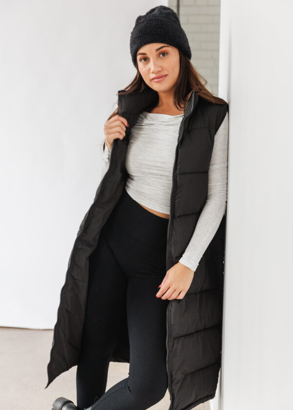 BLACK LONG PUFFER VEST