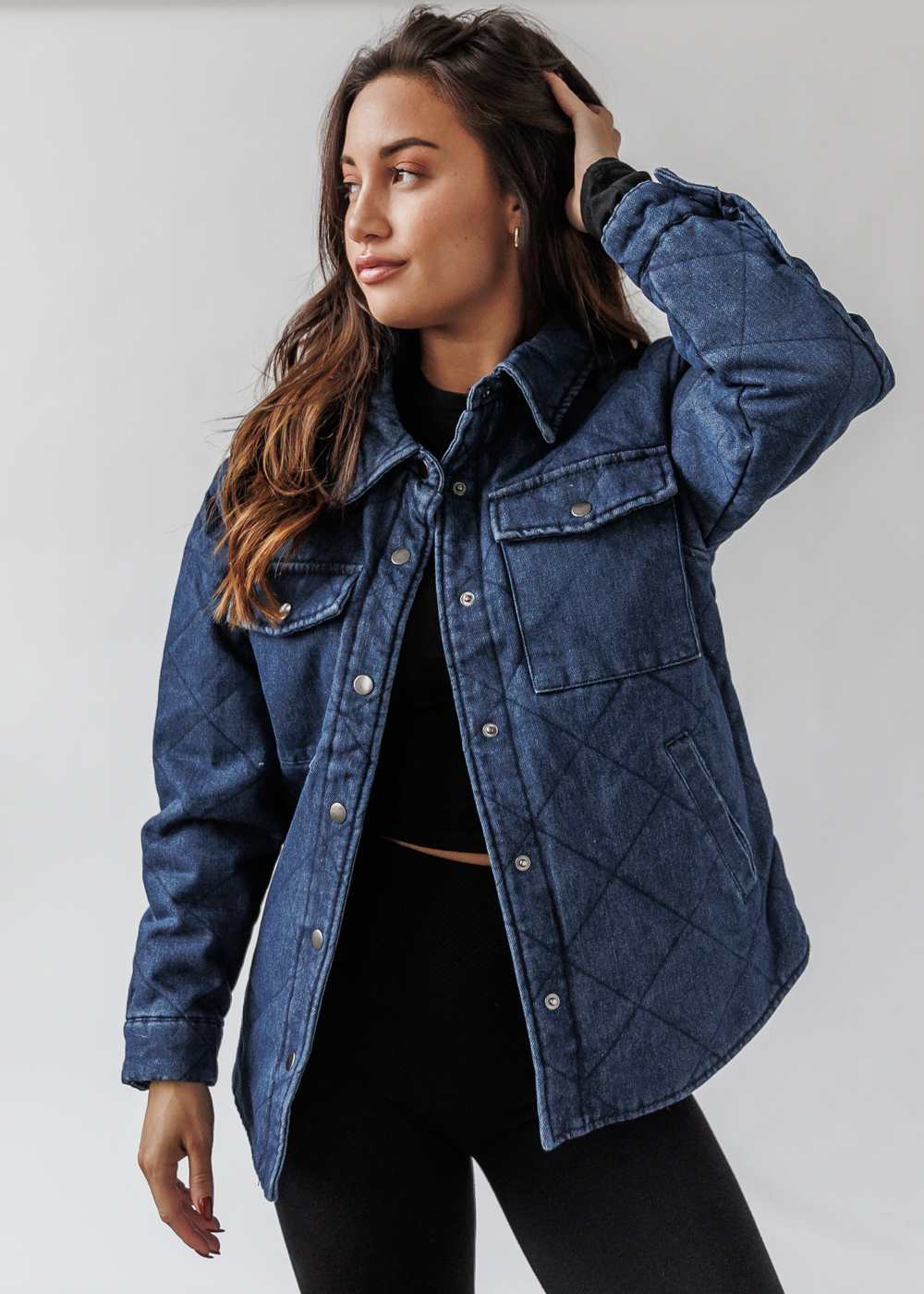 DARK WASH QUILTED DENIM JACKET