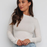 IVORY LONG SLEEVE CROP TOP