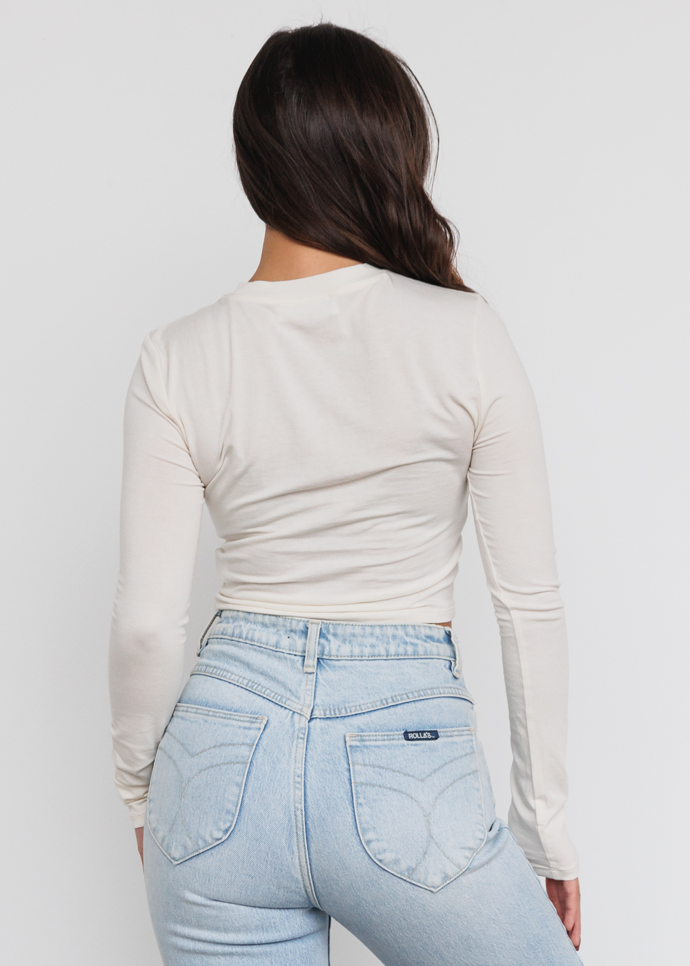 IVORY LONG SLEEVE CROP TOP